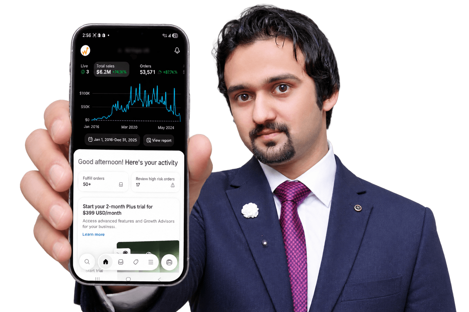GrowMore founder presenting a live analytics dashboard
